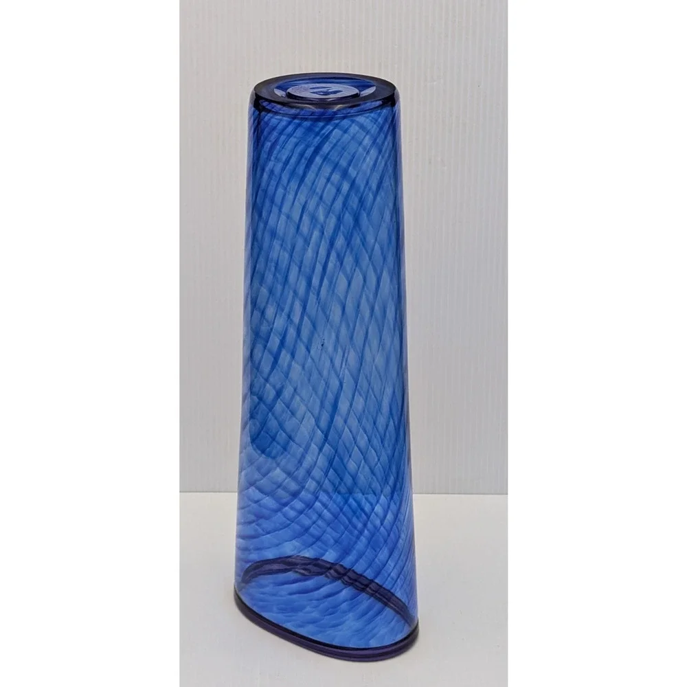 Curtiss Brock Studio CB Glass Blue Purple Spiral Swirl Optic Vase 14.25